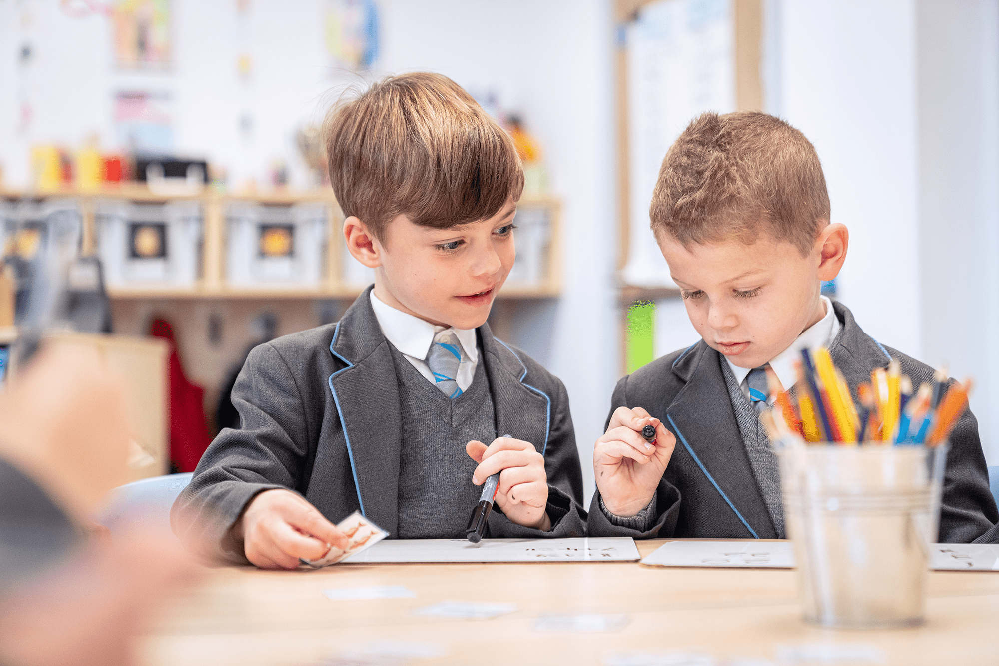 Two pupils from Cheadle Hulme Primary School worked together during lesson.