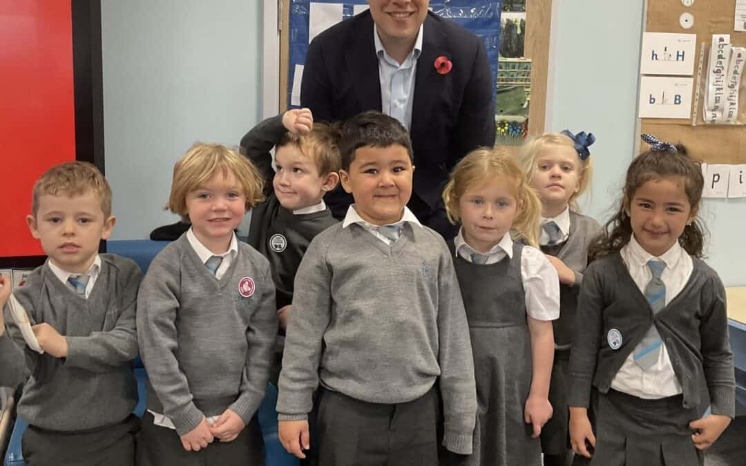 Cheadle Hulme Primary School Pupils with local counsellor Thomas Morrison