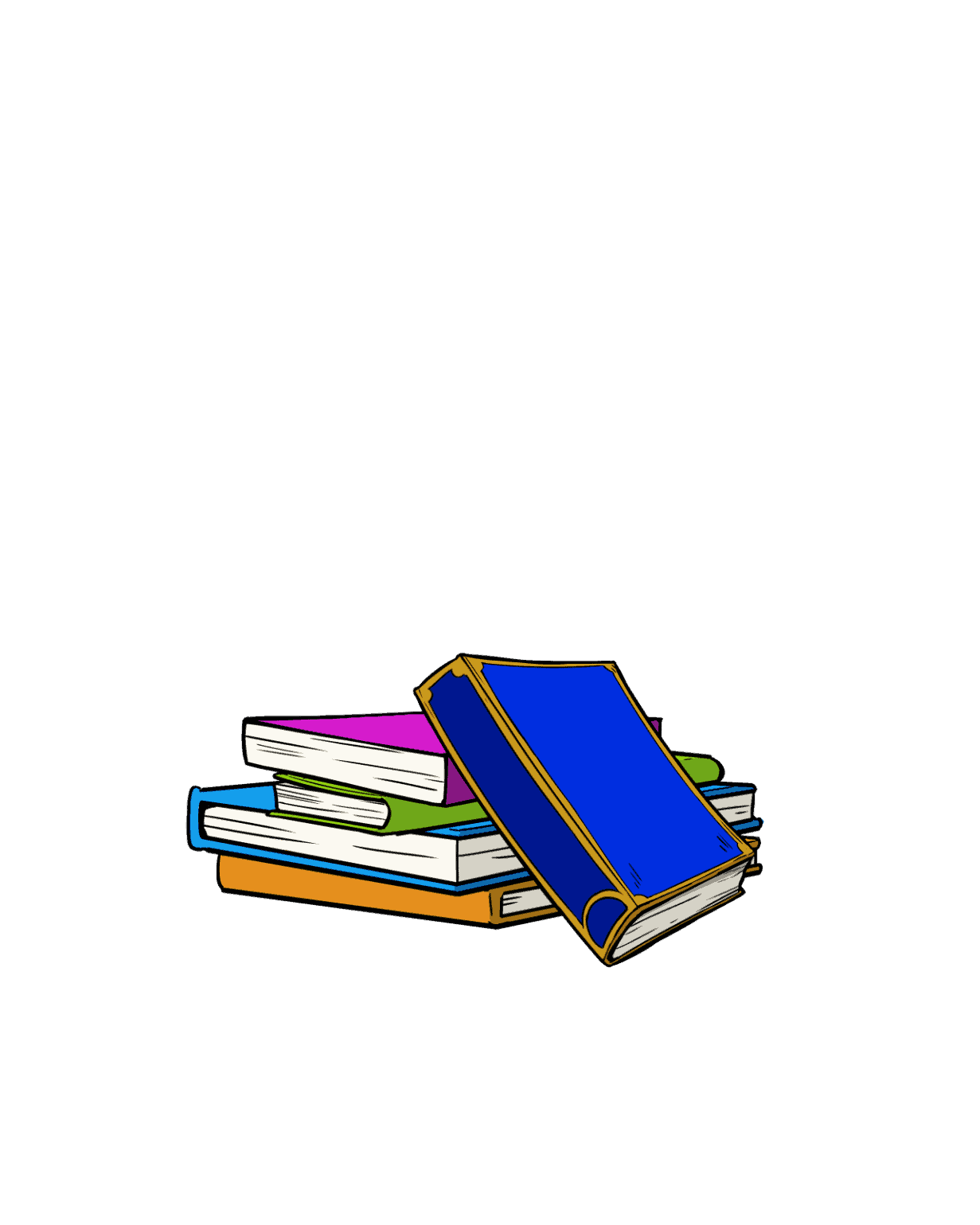 cartoon/illustration of a stack of books.